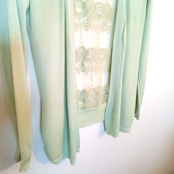 Open Front Cardigan with Lace Back and Shoulder Inserts - Picture 5 of 12